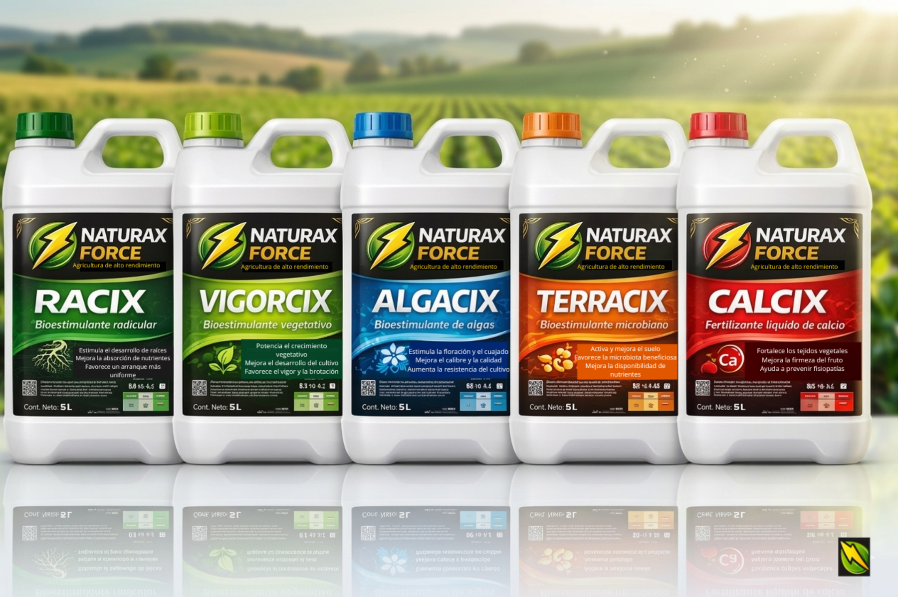 Vista general de la gama Naturax Force con RACIX, VIGORCIX, ALGACIX, TERRACIX y CALCIX